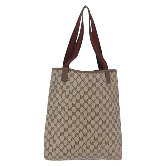 GUCCI GG Supreme Web Sherry Line Tote Bag PVC Beige Gold 39 02 003 Auth kk726