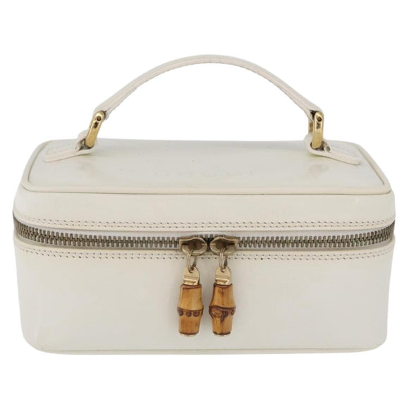 GUCCI Bamboo Vanity Hand Bag Patent Leather White Gold 032 1956 0151 Auth kk729