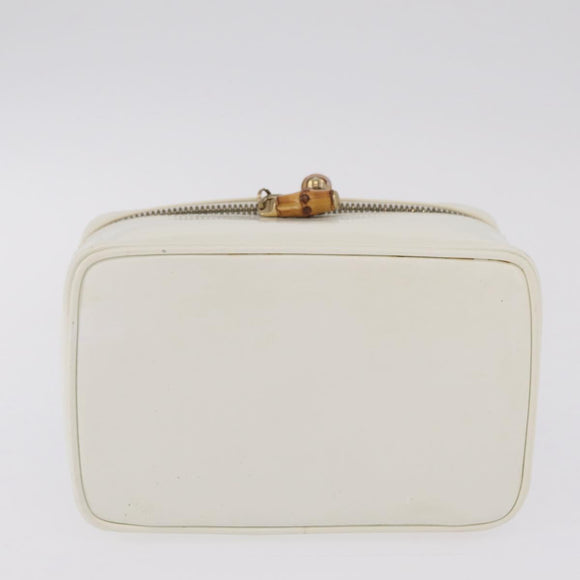 GUCCI Bamboo Vanity Hand Bag Patent Leather White Gold 032 1956 0151 Auth kk729