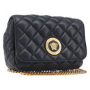 VERSACE Chain Shoulder Bag Leather Black Gold Auth kk734V-1