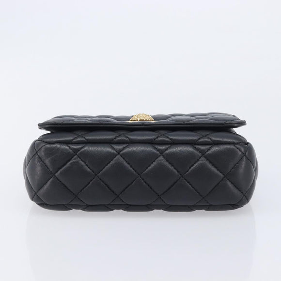 VERSACE Chain Shoulder Bag Leather Black Gold Auth kk734V