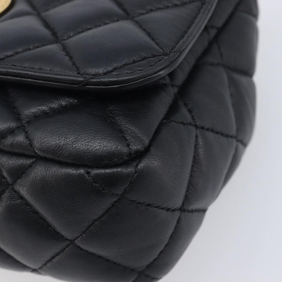 VERSACE Chain Shoulder Bag Leather Black Gold Auth kk734V