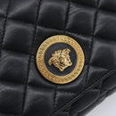 VERSACE Chain Shoulder Bag Leather Black Gold Auth kk734V-15