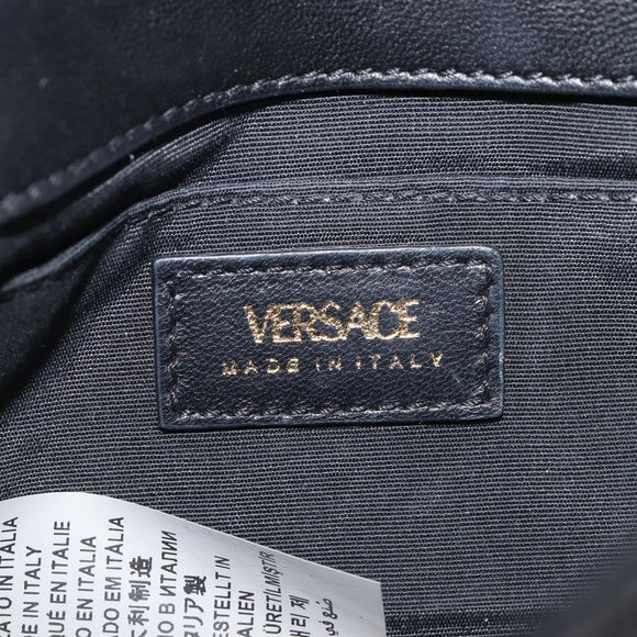 VERSACE Chain Shoulder Bag Leather Black Gold Auth kk734V