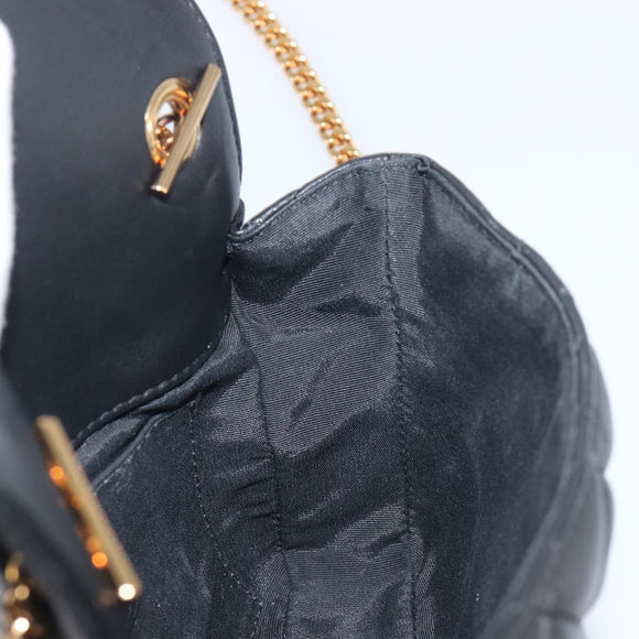 VERSACE Chain Shoulder Bag Leather Black Gold Auth kk734V
