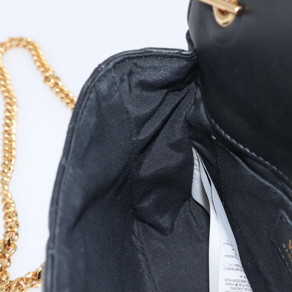 VERSACE Chain Shoulder Bag Leather Black Gold Auth kk734V