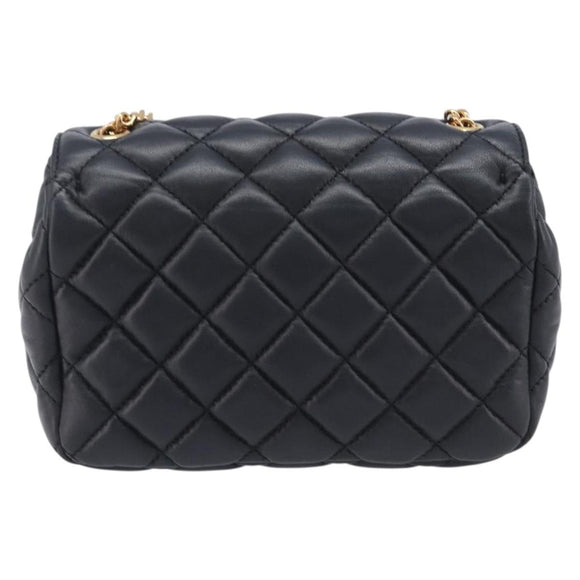 VERSACE Chain Shoulder Bag Leather Black Gold Auth kk734V
