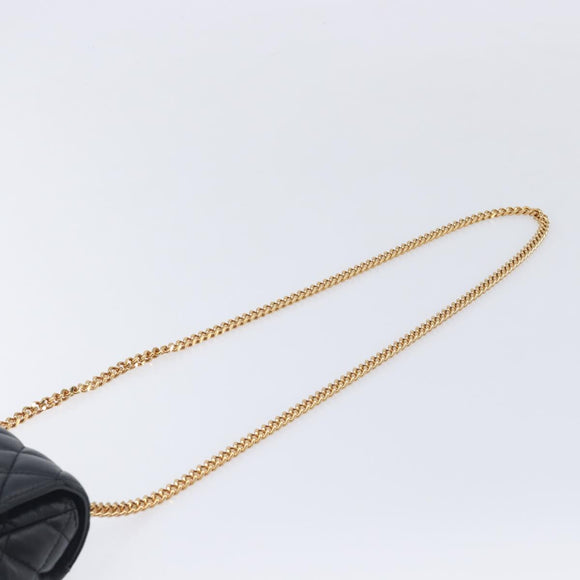VERSACE Chain Shoulder Bag Leather Black Gold Auth kk734V