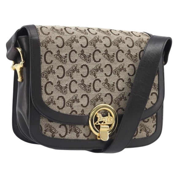 CELINE C Sulky Shoulder Bag Canvas Beige Gold Auth kk742A