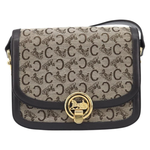 CELINE C Sulky Shoulder Bag Canvas Beige Gold Auth kk742A