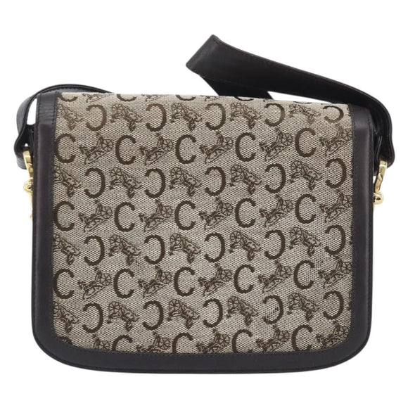 CELINE C Sulky Shoulder Bag Canvas Beige Gold Auth kk742A