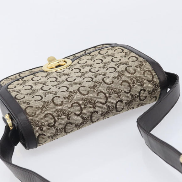 CELINE C Sulky Shoulder Bag Canvas Beige Gold Auth kk742A