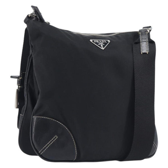 PRADA Shoulder Bag Nylon Black Silver Auth kk745