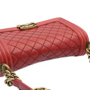 CHANEL Boy Chanel Matelasse Chain Flap Shoulder Bag Leather Red CC Auth knn010-6