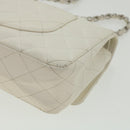 CHANEL Matelasse Double Flap Chain Shoulder Bag Caviar Skin White CC Auth knn085-17