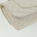 CHANEL Matelasse Double Flap Chain Shoulder Bag Caviar Skin White CC Auth knn085-18