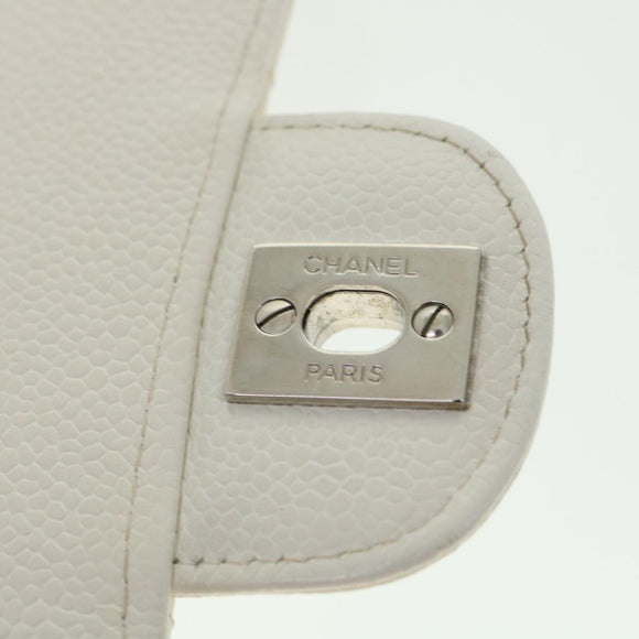 CHANEL Matelasse Double Flap Chain Shoulder Bag Caviar Skin White CC Auth knn085