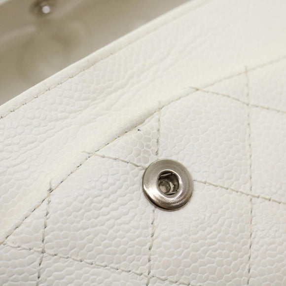 CHANEL Matelasse Double Flap Chain Shoulder Bag Caviar Skin White CC Auth knn085