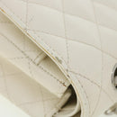 CHANEL Matelasse Double Flap Chain Shoulder Bag Caviar Skin White CC Auth knn085-5
