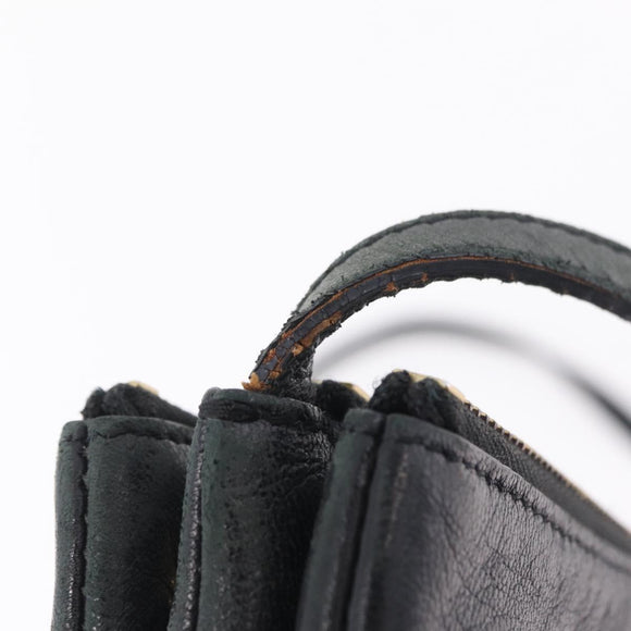 CELINE Trio Shoulder Bag Leather Black Gold Tone Auth LN008