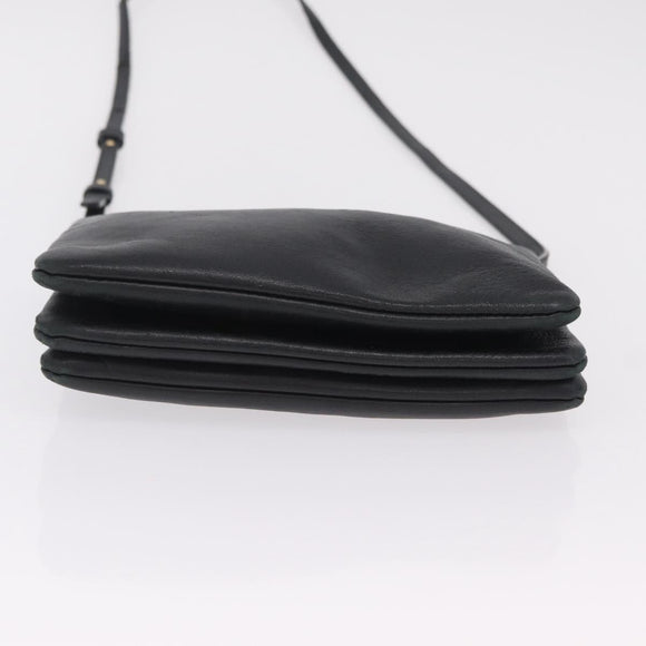 CELINE Trio Shoulder Bag Leather Black Gold Tone Auth LN008