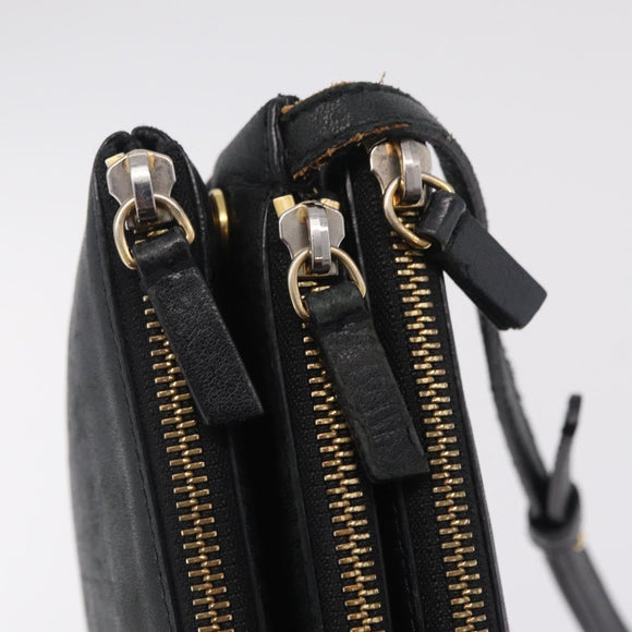 CELINE Trio Shoulder Bag Leather Black Gold Tone Auth LN008