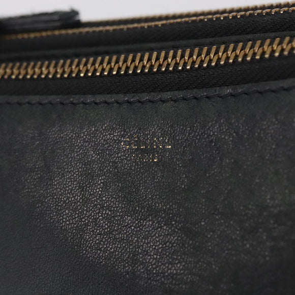CELINE Trio Shoulder Bag Leather Black Gold Tone Auth LN008