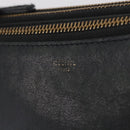 CELINE Trio Shoulder Bag Leather Black Gold Tone Auth LN008-22
