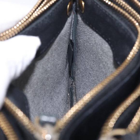 CELINE Trio Shoulder Bag Leather Black Gold Tone Auth LN008