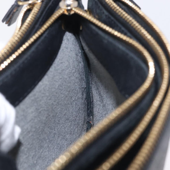 CELINE Trio Shoulder Bag Leather Black Gold Tone Auth LN008