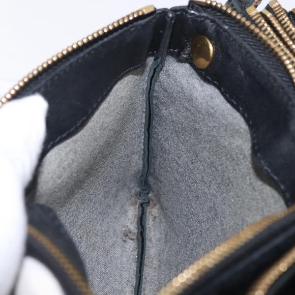 CELINE Trio Shoulder Bag Leather Black Gold Tone Auth LN008