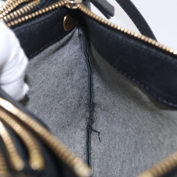 CELINE Trio Shoulder Bag Leather Black Gold Tone Auth LN008