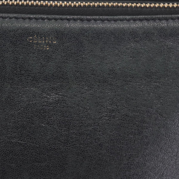 CELINE Trio Shoulder Bag Leather Black Gold Tone Auth LN008