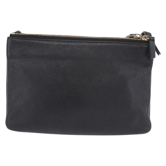 CELINE Trio Shoulder Bag Leather Black Gold Tone Auth LN008