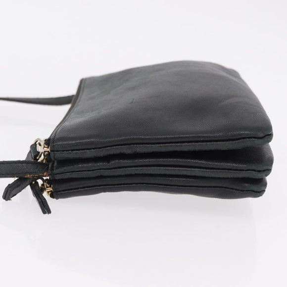 CELINE Trio Shoulder Bag Leather Black Gold Tone Auth LN008
