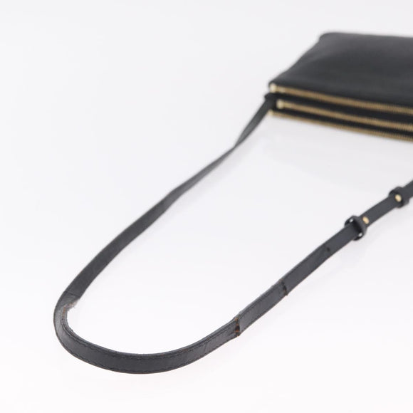 CELINE Trio Shoulder Bag Leather Black Gold Tone Auth LN008