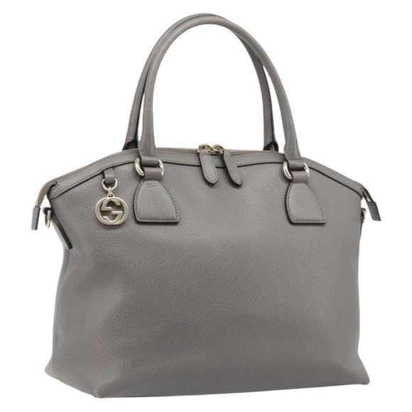 GUCCI Hand Bag Leather Outlet Gray Gold Tone 449651 Auth LN014