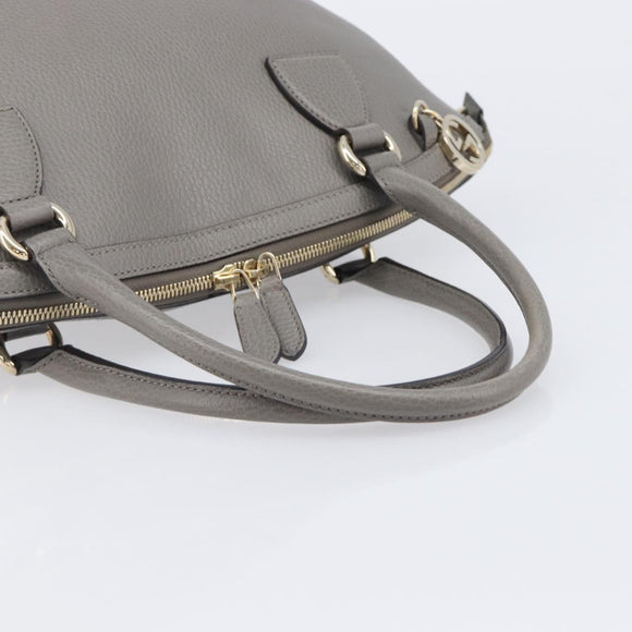 GUCCI Hand Bag Leather Outlet Gray Gold Tone 449651 Auth LN014