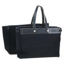 HERMES Herbag Cabas Hand Bag Canvas Black Silver Auth LN016V-1