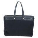 HERMES Herbag Cabas Hand Bag Canvas Black Silver Auth LN016V-2