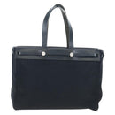 HERMES Herbag Cabas Hand Bag Canvas Black Silver Auth LN016V-3