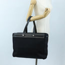 HERMES Herbag Cabas Hand Bag Canvas Black Silver Auth LN016V-43