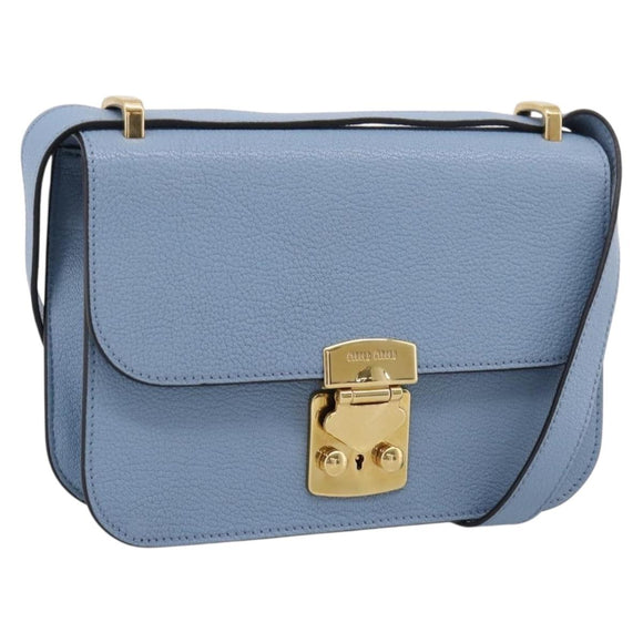 Miu Miu Shoulder Bag Leather Light Blue Gold Tone Auth LN020V