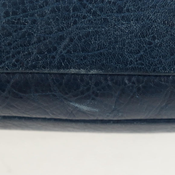 Balenciaga Classic Flat Shoulder Bag Leather Navy 310250 Auth LN023V