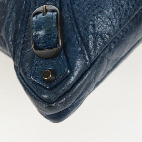 Balenciaga Classic Flat Shoulder Bag Leather Navy 310250 Auth LN023V
