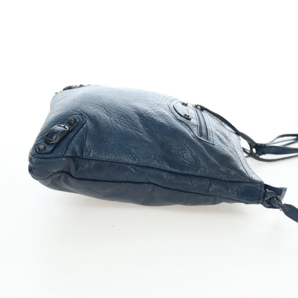 Balenciaga Classic Flat Shoulder Bag Leather Navy 310250 Auth LN023V