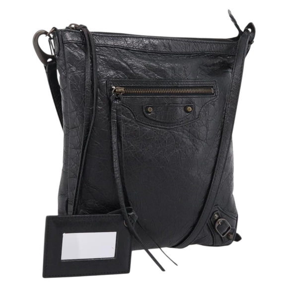 Balenciaga Classic Flat Shoulder Bag Leather Black 310250 Auth LN024V
