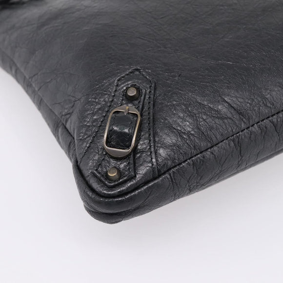 Balenciaga Classic Flat Shoulder Bag Leather Black 310250 Auth LN024V