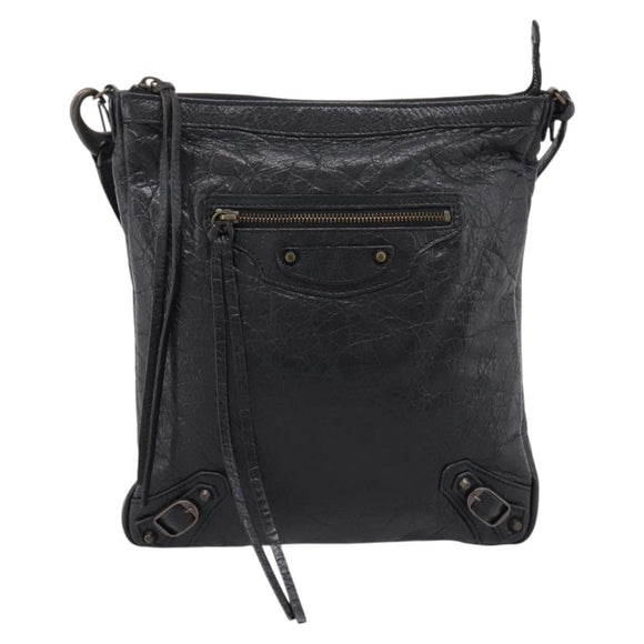 Balenciaga Classic Flat Shoulder Bag Leather Black 310250 Auth LN024V