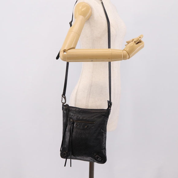 Balenciaga Classic Flat Shoulder Bag Leather Black 310250 Auth LN024V